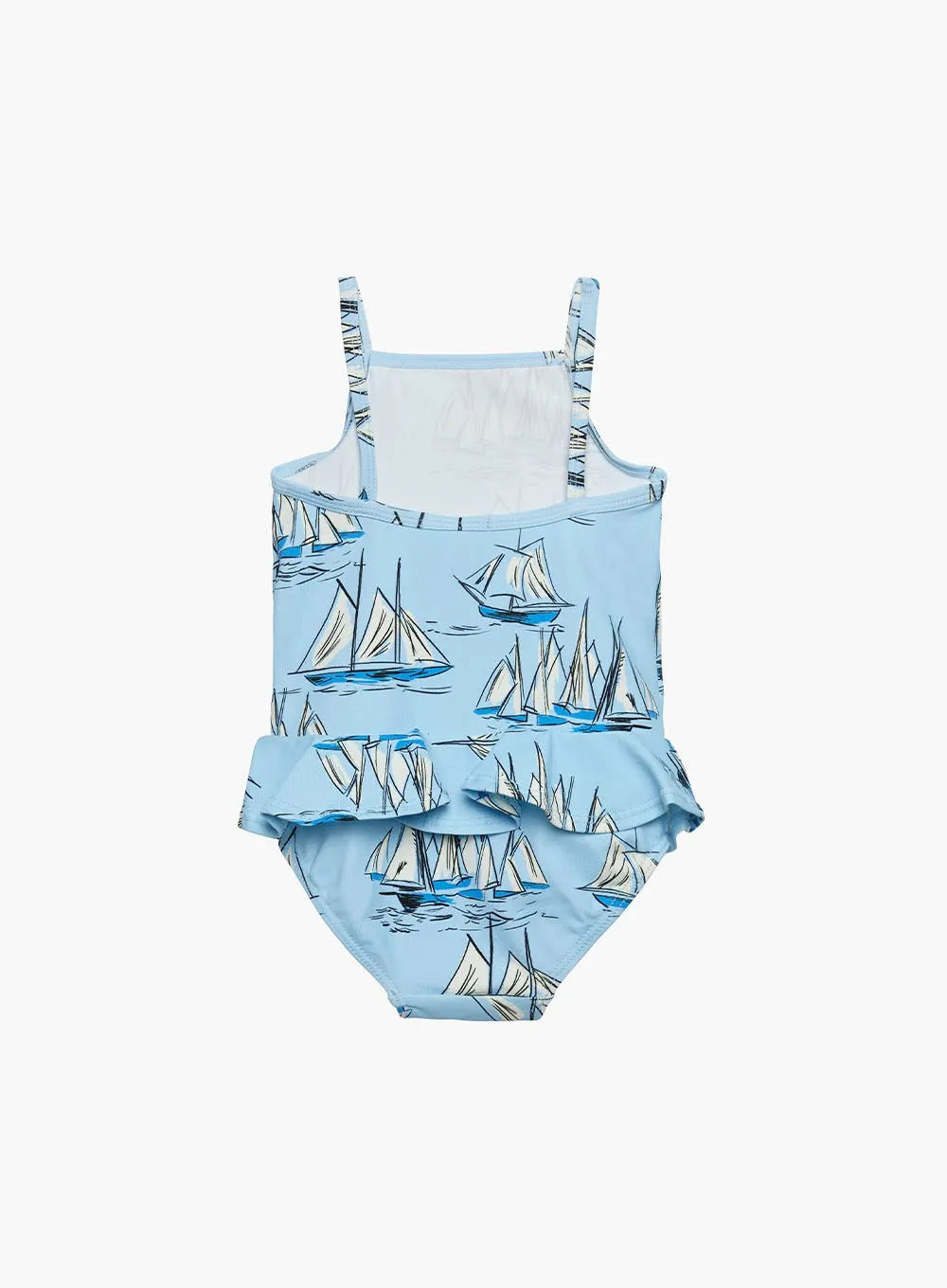 Baby Peplum Swimsuit in Blue Sailboat