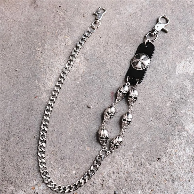 Badass Hip Hop Mens Skull Cross Wallet Chain Silver Pants Chain Biker Chain For Men