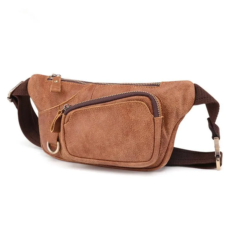 Badass Leather Fanny Pack Men's Brown Chest Bag Hip Bag Waist Bag For Men