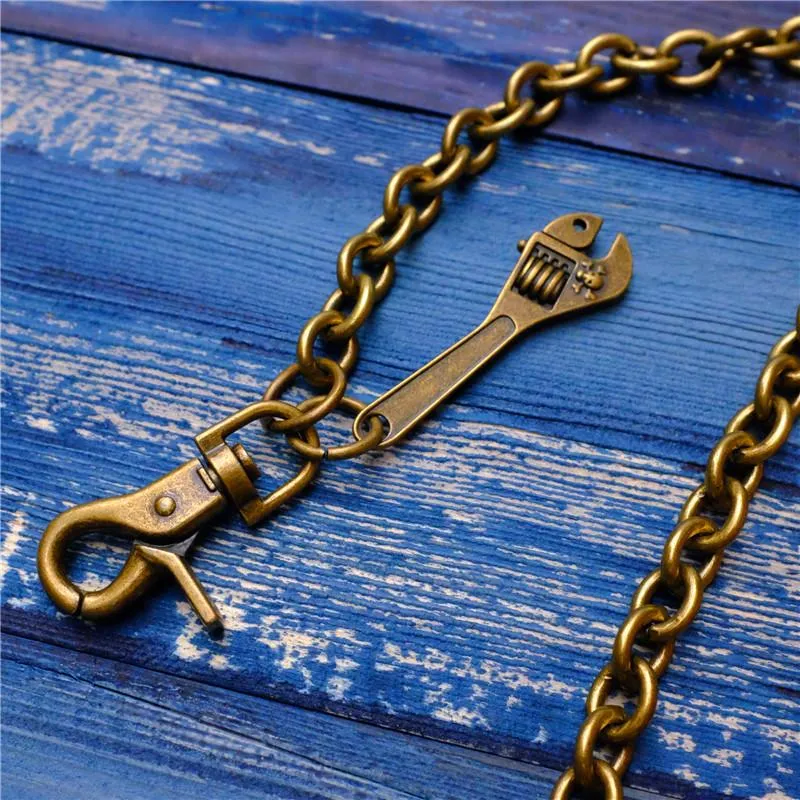 Badass Men's Gold Brass Spanner Wallet Chain Pants Chain Long Biker Wallet Chain For Men