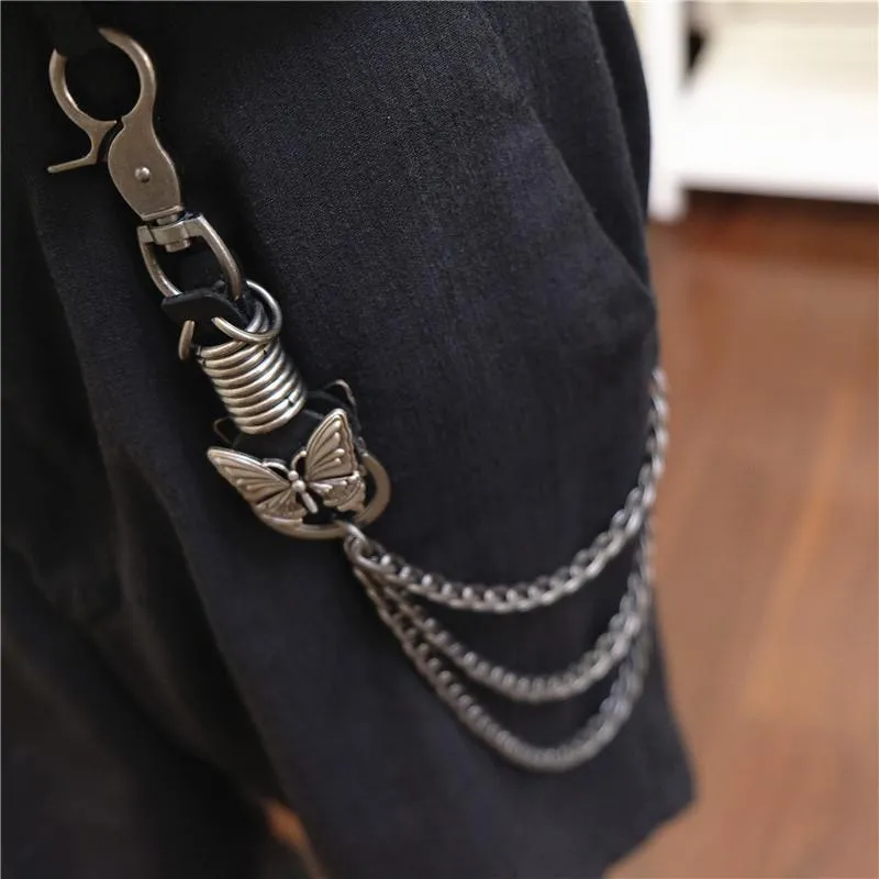 Badass Mens Metal Three Layer Butterfly Key Chain Pants Chain Wallet Chain For Men