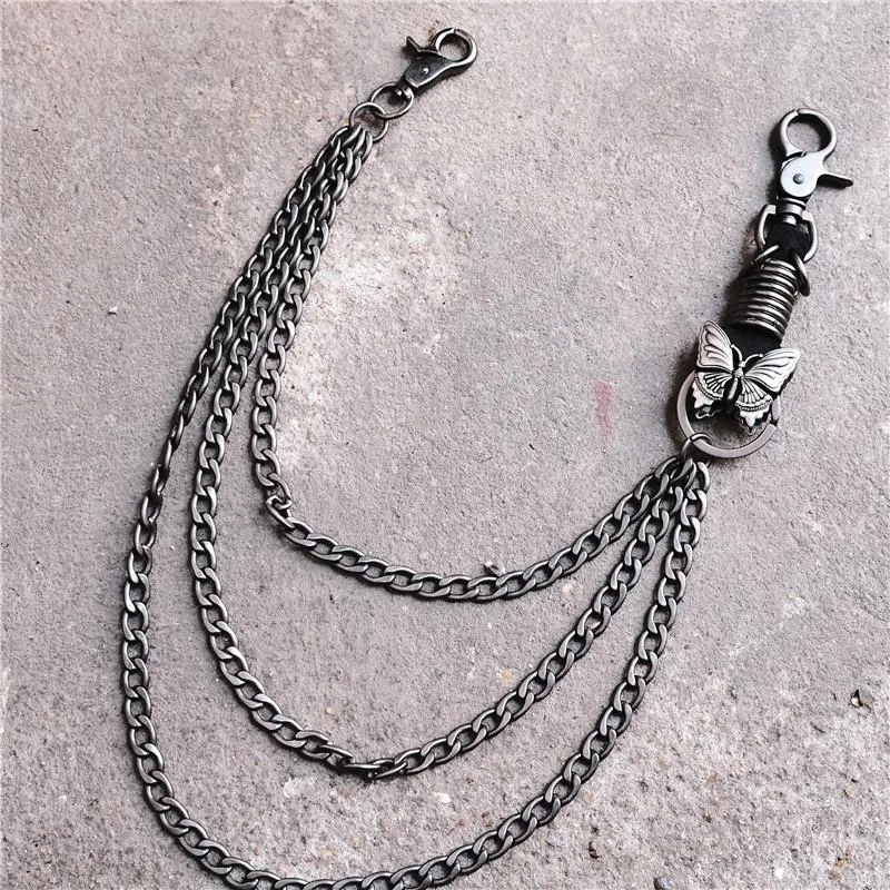 Badass Mens Metal Three Layer Butterfly Key Chain Pants Chain Wallet Chain For Men