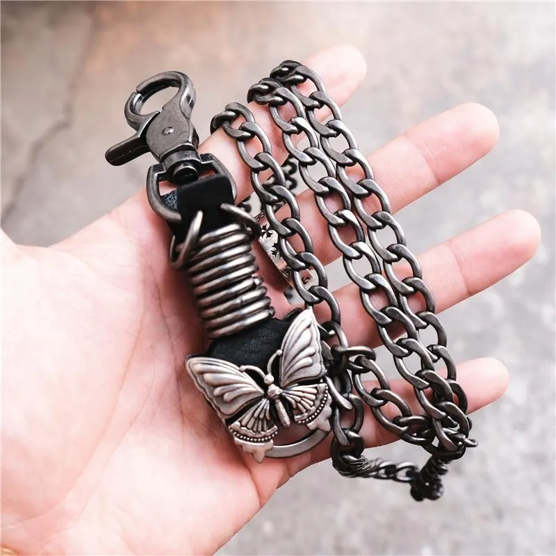 Badass Mens Metal Three Layer Butterfly Key Chain Pants Chain Wallet Chain For Men