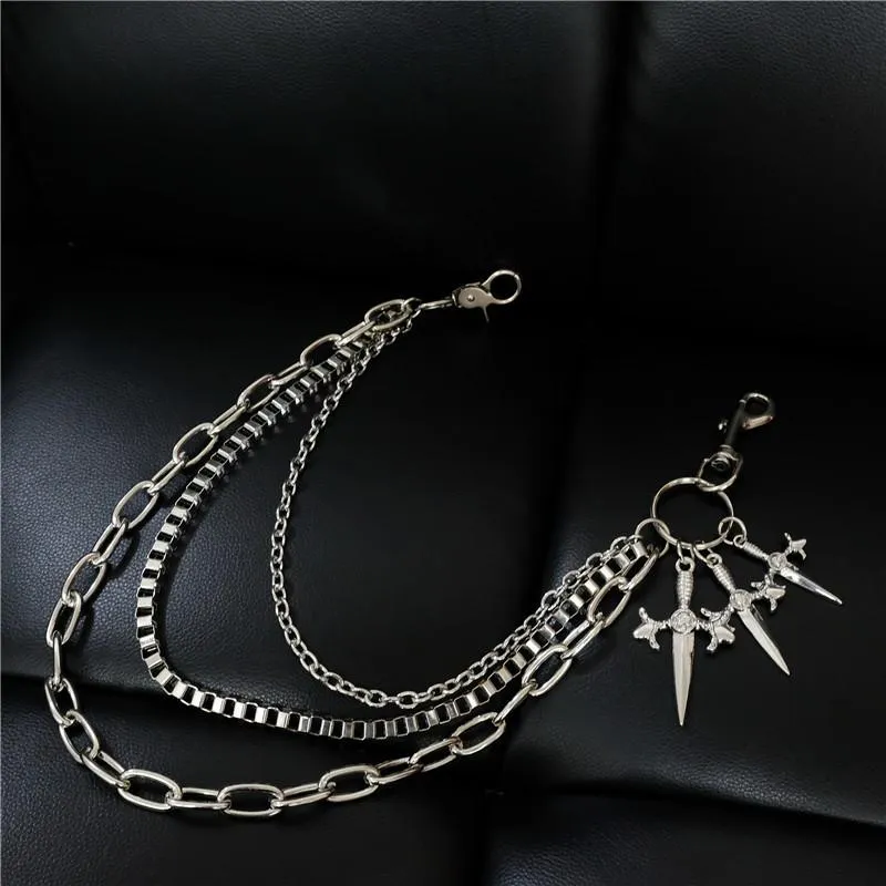 Badass Silver Punk Sword Triple Biker Pants Chain Wallet Chain For Men