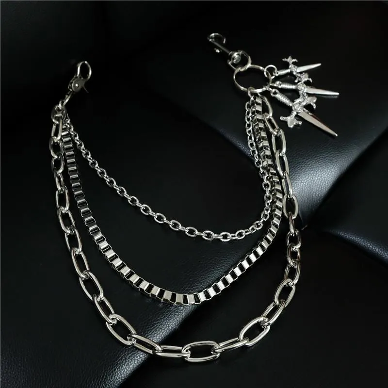 Badass Silver Punk Sword Triple Biker Pants Chain Wallet Chain For Men