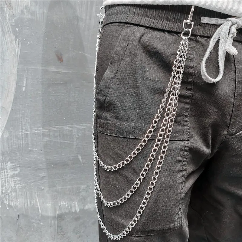 Badass Stainless Steel Mens Triple Layer Long Pants Chain Wallet Chain For Men