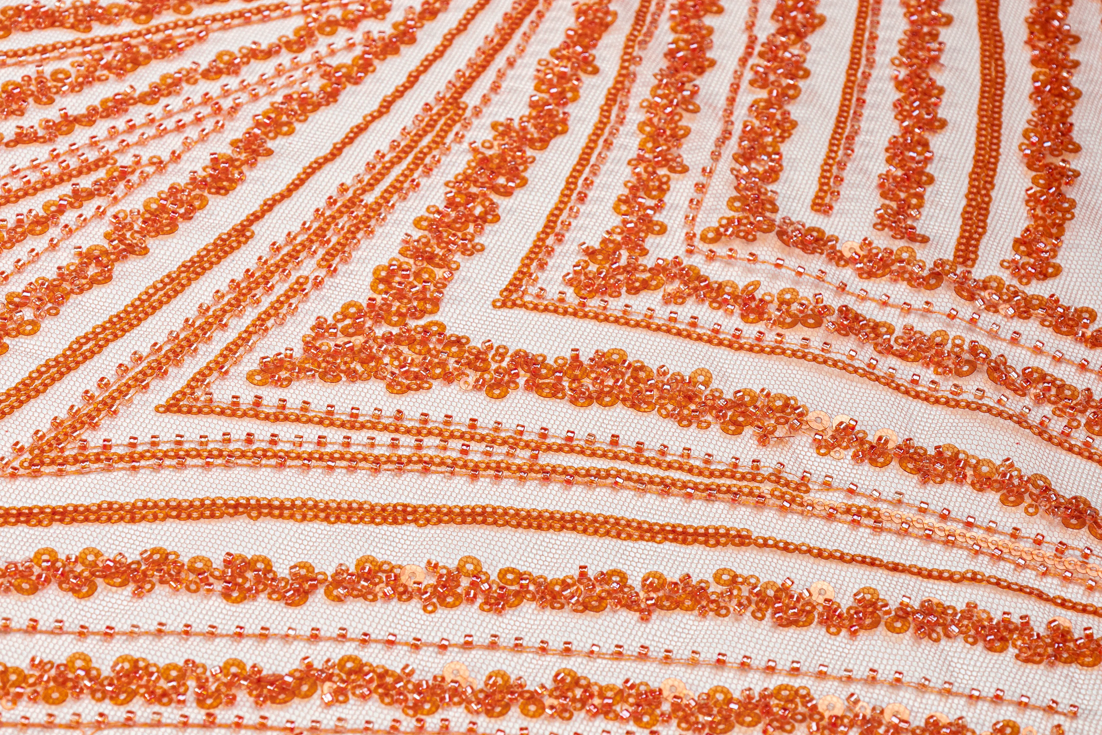 Beaded and Sequins Mesh - Peach Orange