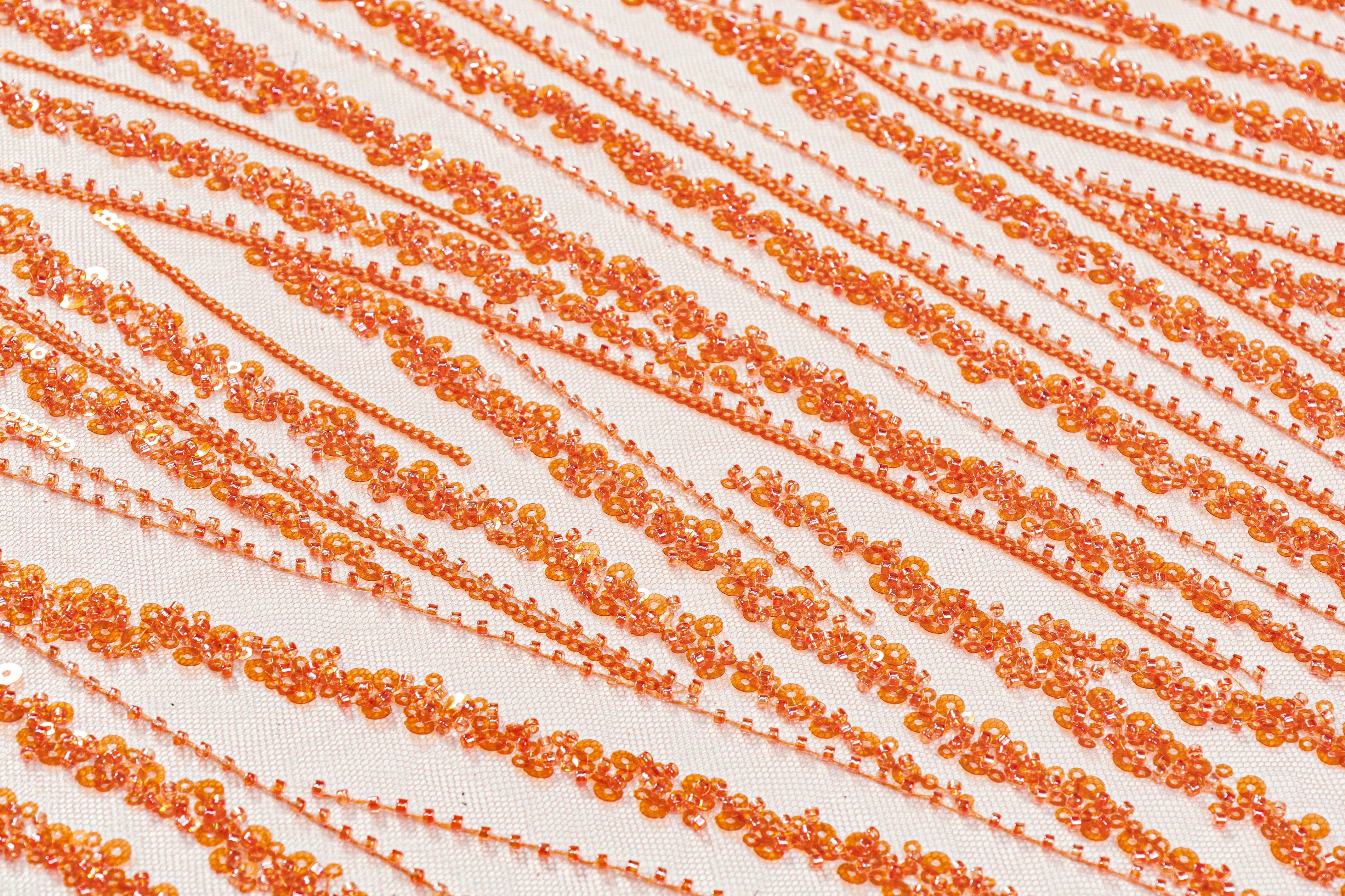 Beaded and Sequins Mesh - Peach Orange