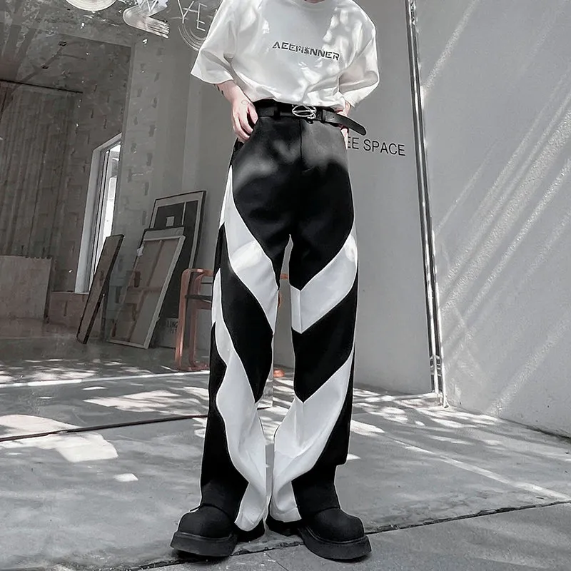 Black and White Contrast Loose Straight Trousers