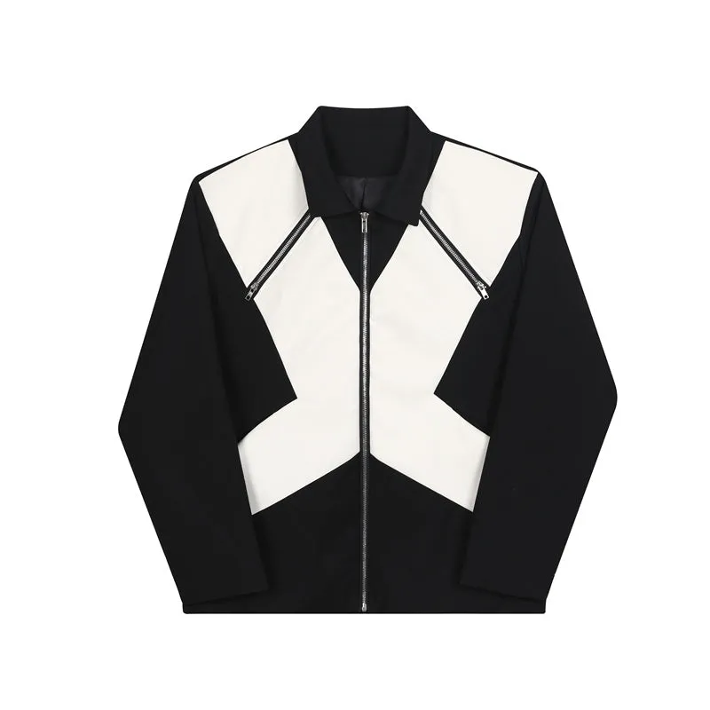 Black and White Leather Zip Up Jacket