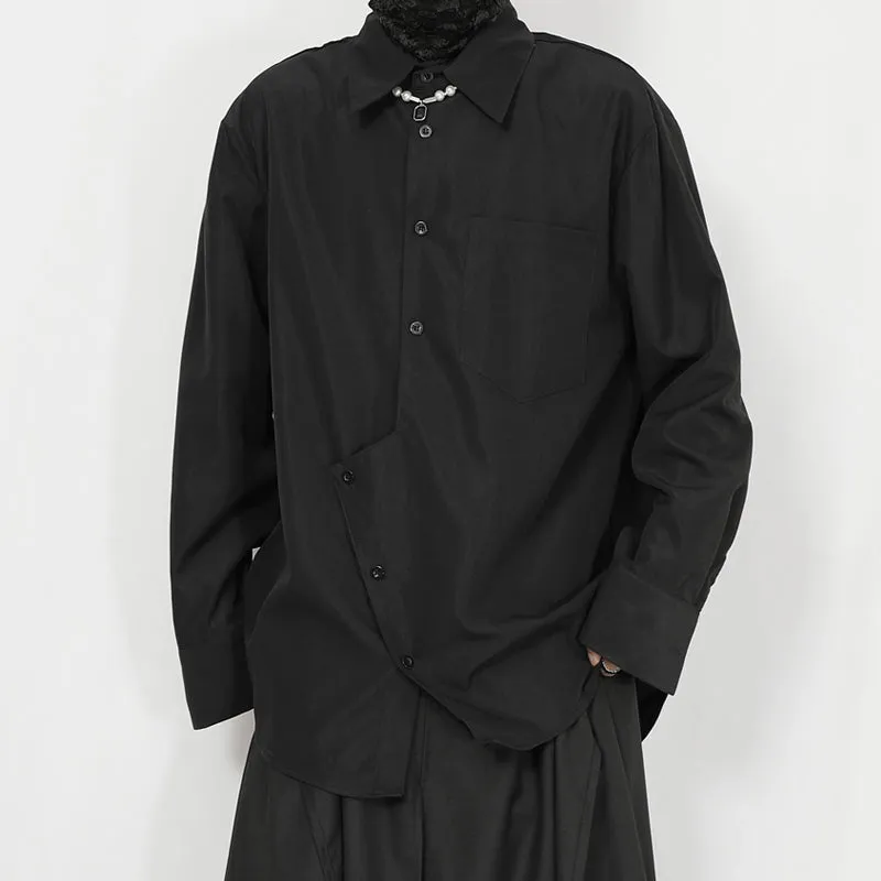 Black Asymmetrical Loose Long-sleeved Shirt