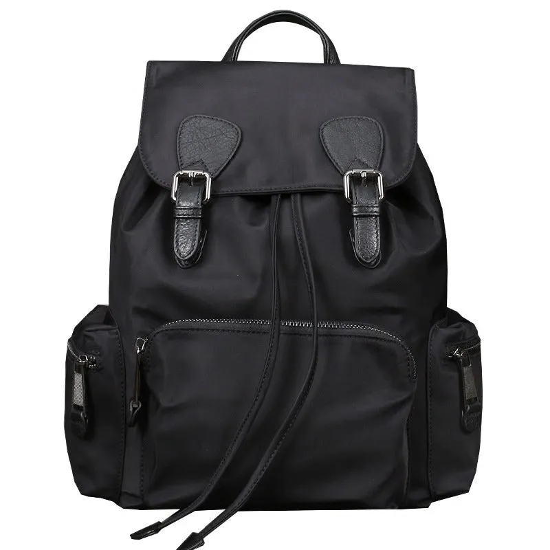 Black Nylon Backpack Womens School Backpacks Purse Nylon Leather Travel Rucksack for Ladies