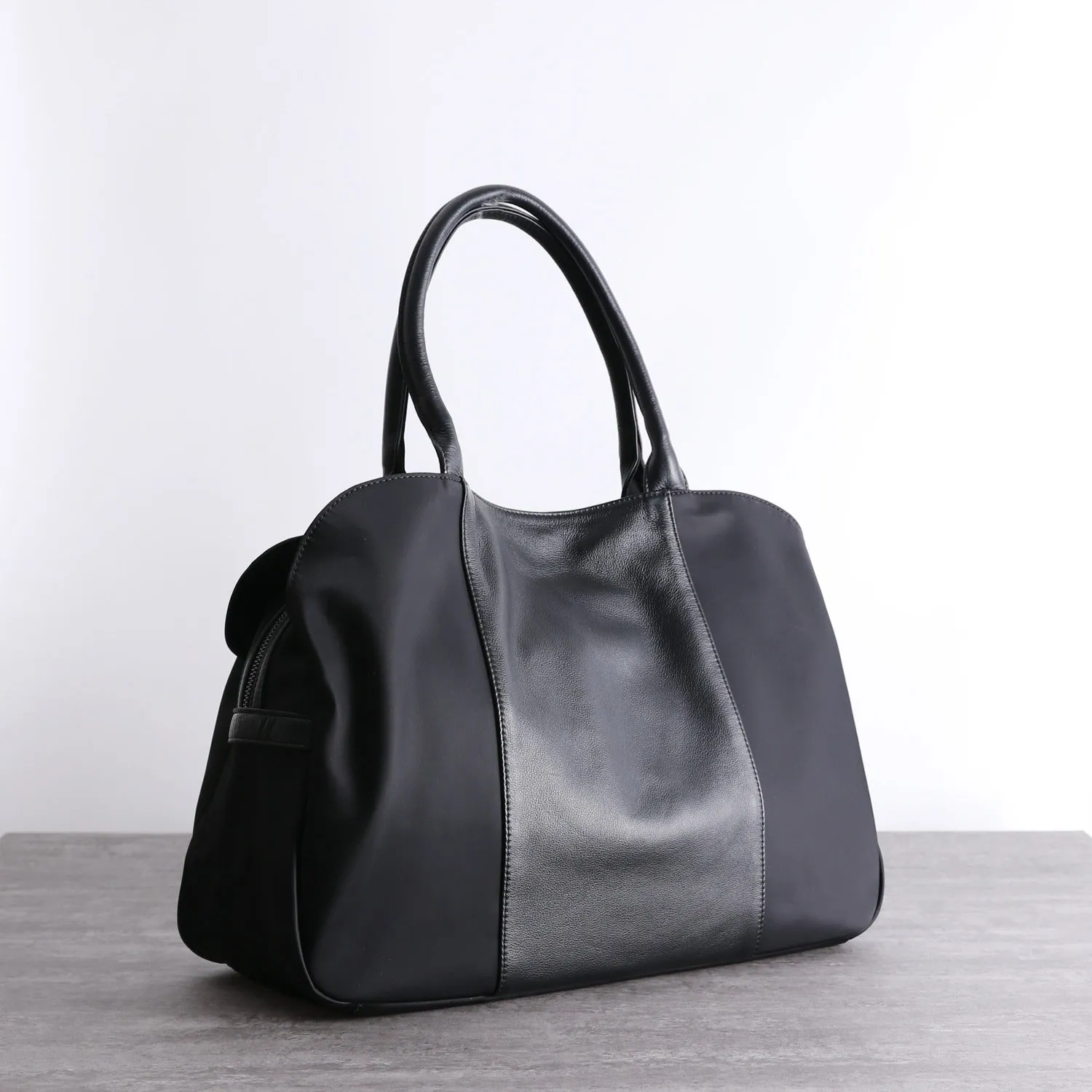 Black Womens Nylon Leather Shopper Bag Totes Womens Black Nylon Shoulder Shopper Purse Nylon Handbag Purse for Ladies