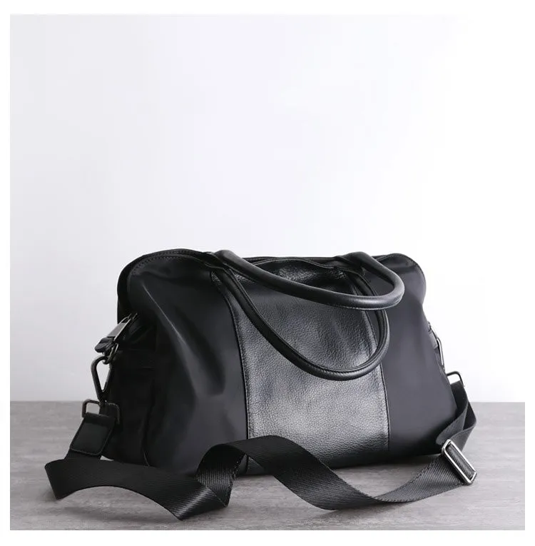 Black Womens Nylon Leather Shopper Bag Totes Womens Black Nylon Shoulder Shopper Purse Nylon Handbag Purse for Ladies