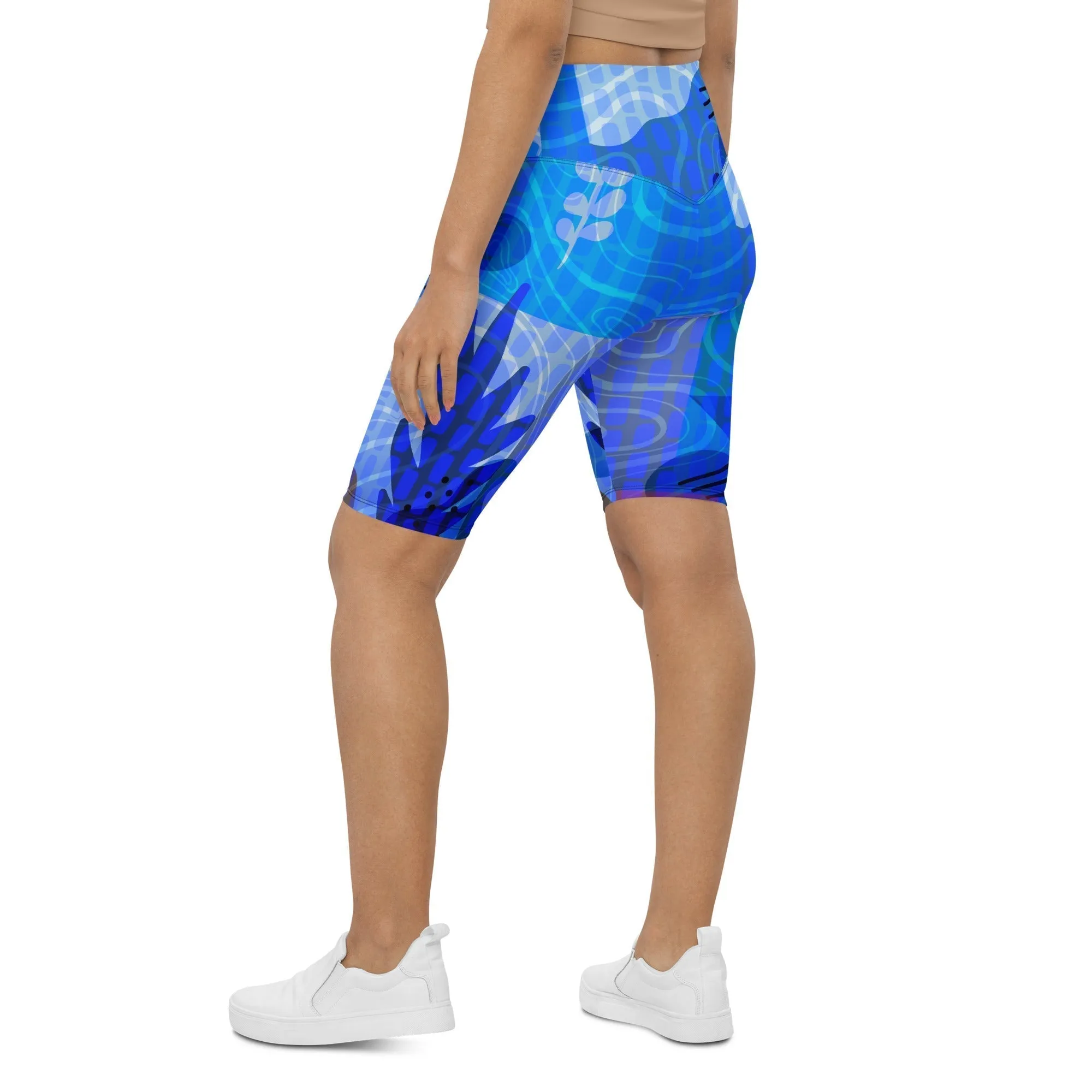 Blue Abstract Biker Shorts