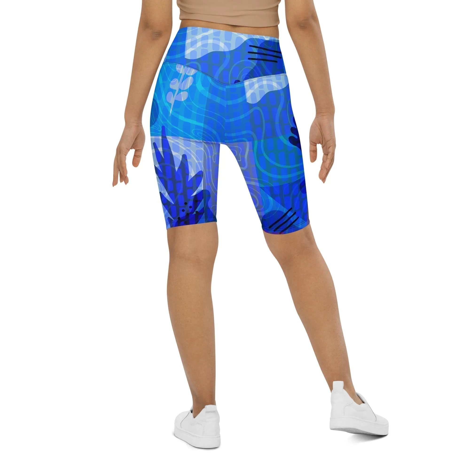 Blue Abstract Biker Shorts