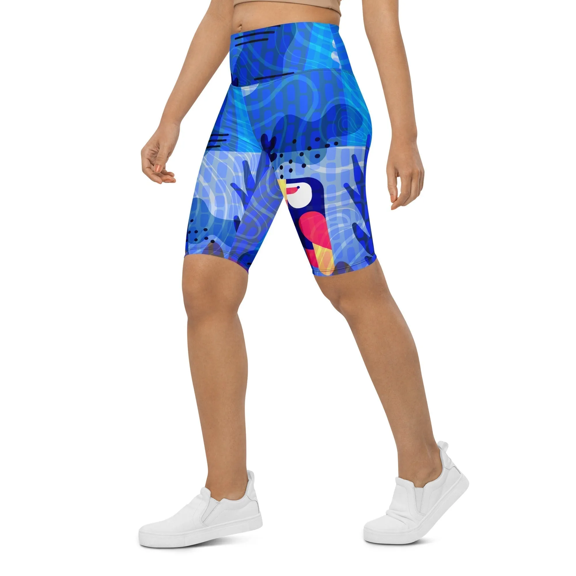 Blue Abstract Biker Shorts