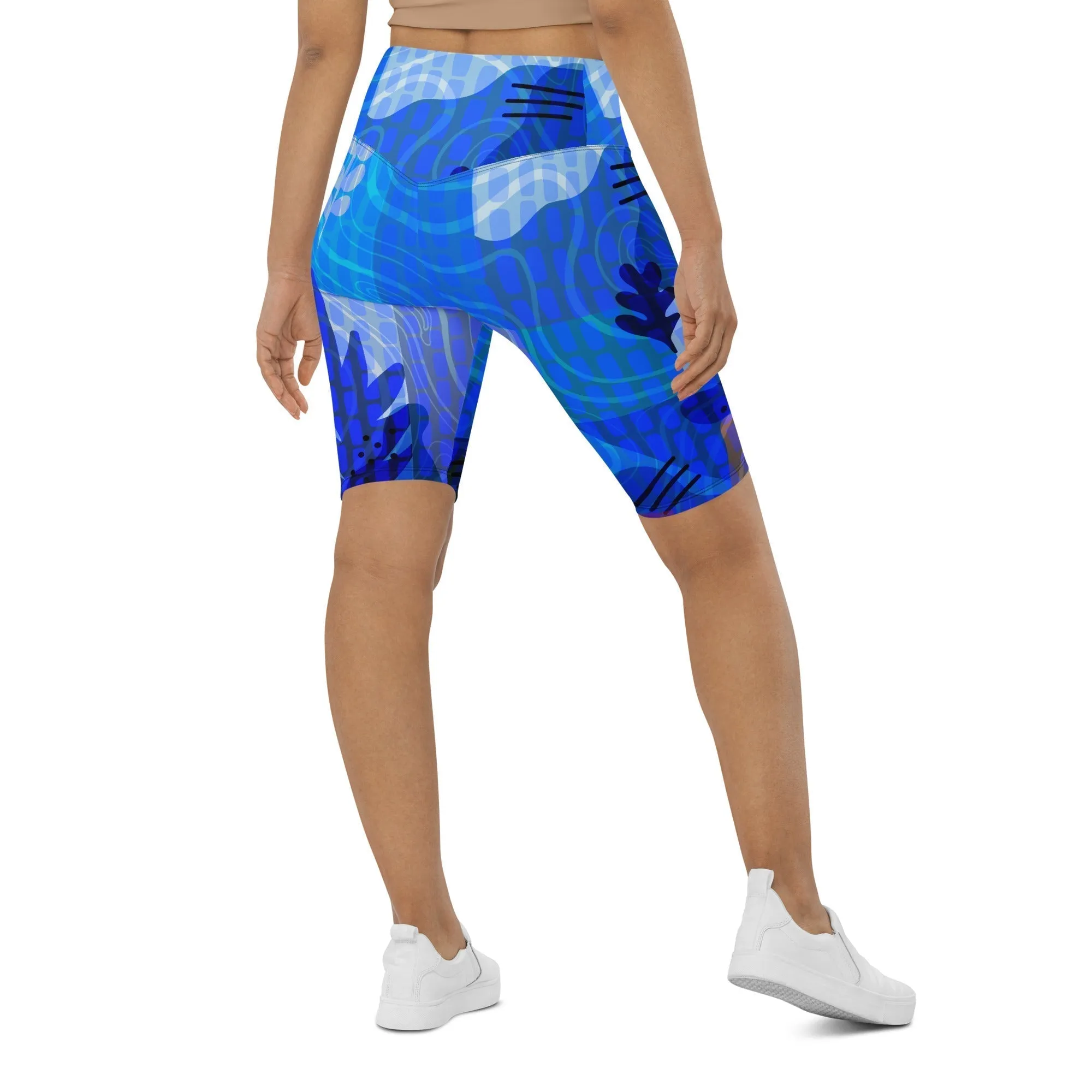 Blue Abstract Biker Shorts