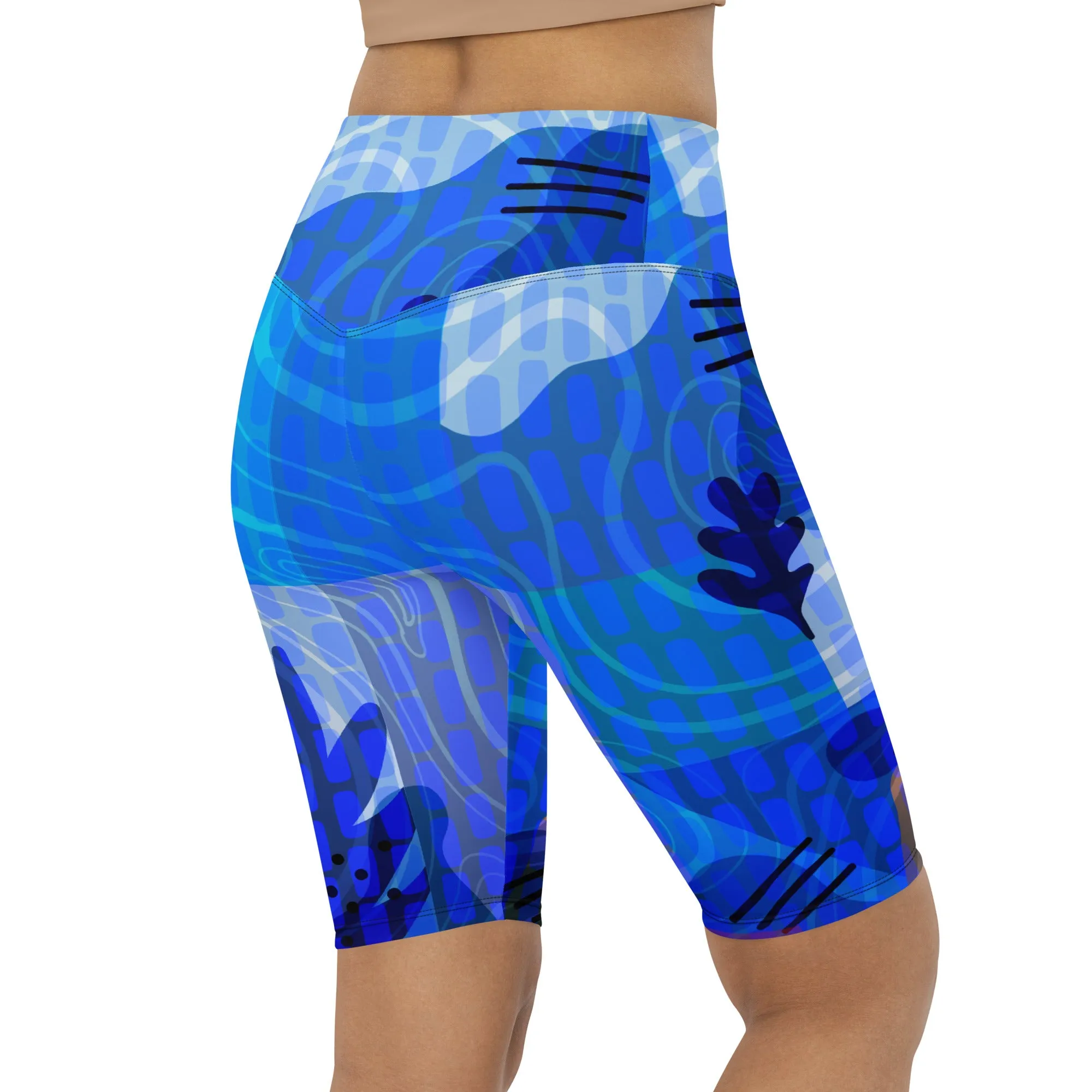 Blue Abstract Biker Shorts