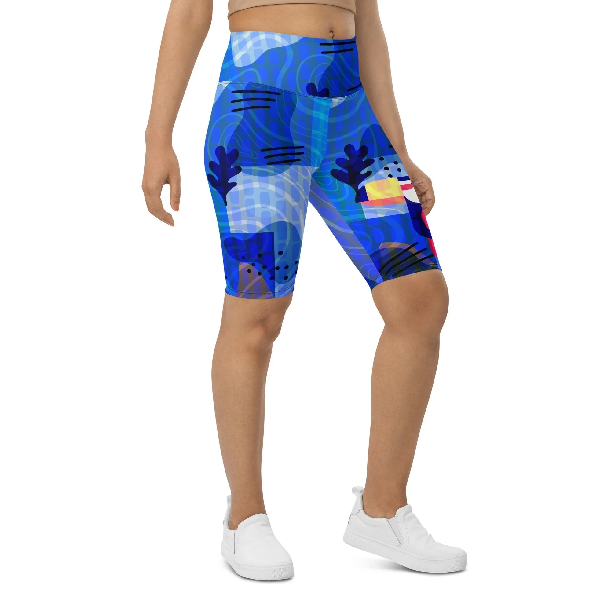 Blue Abstract Biker Shorts