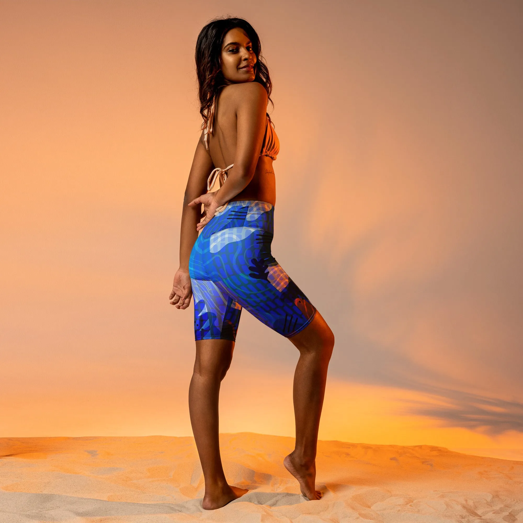 Blue Abstract Biker Shorts