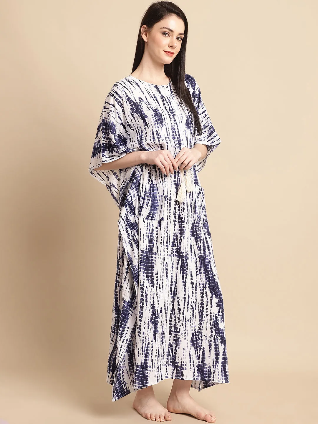 Blue Tie and Dye Print Rayon Kaftan by Shararat