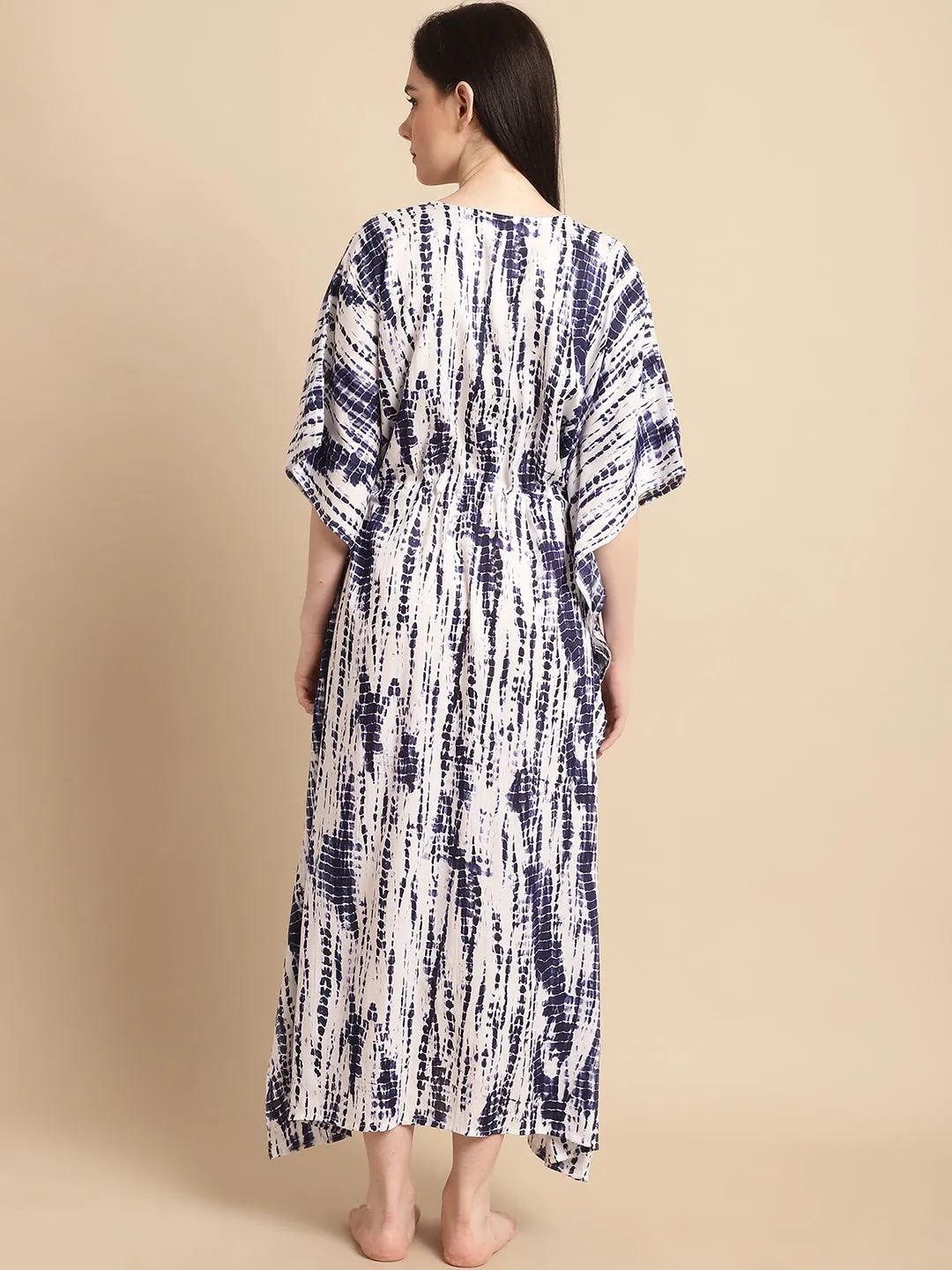 Blue Tie and Dye Print Rayon Kaftan by Shararat