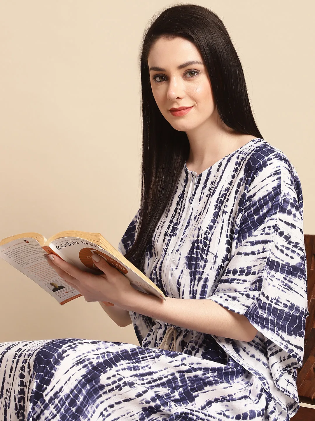 Blue Tie and Dye Print Rayon Kaftan by Shararat