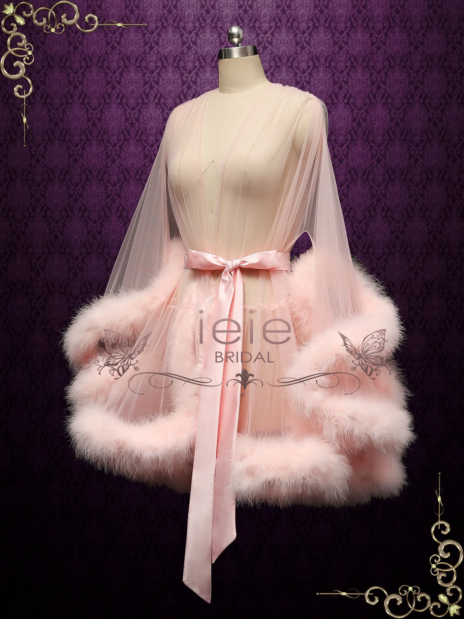 Blush Honeymoon Wedding Marabou Fur Edge Boudoir Robe CICI