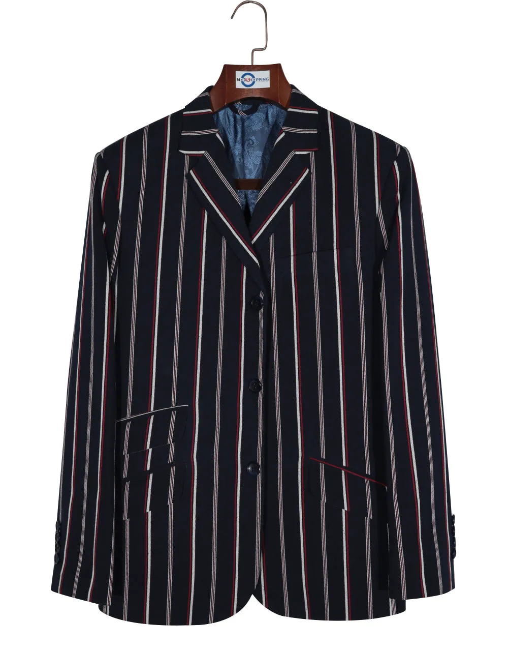 Boating Blazer - Dark Navy Blue and Red Striped Blazer