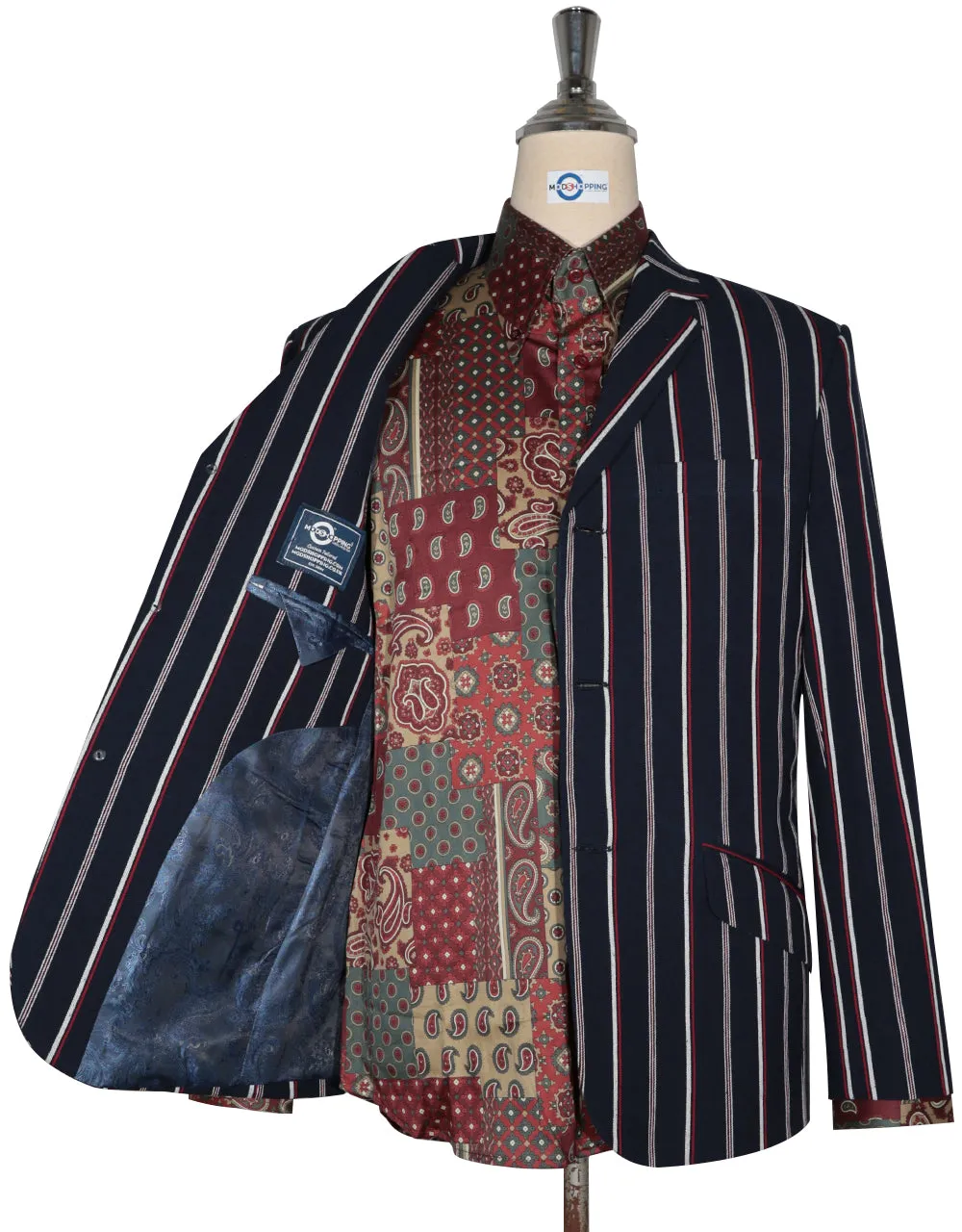 Boating Blazer - Dark Navy Blue and Red Striped Blazer