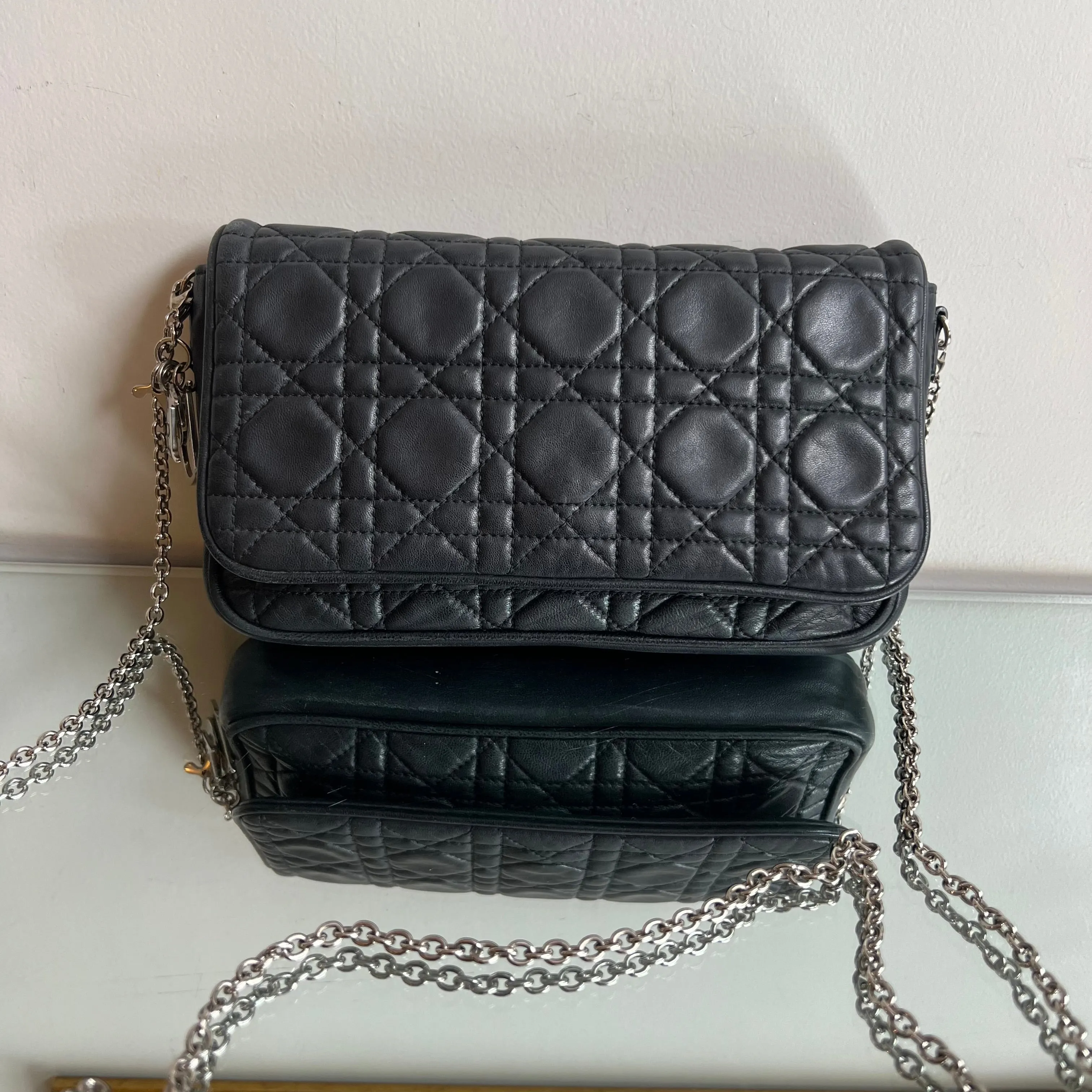 Bolsa Christian Dior Preta Ferragem Prata