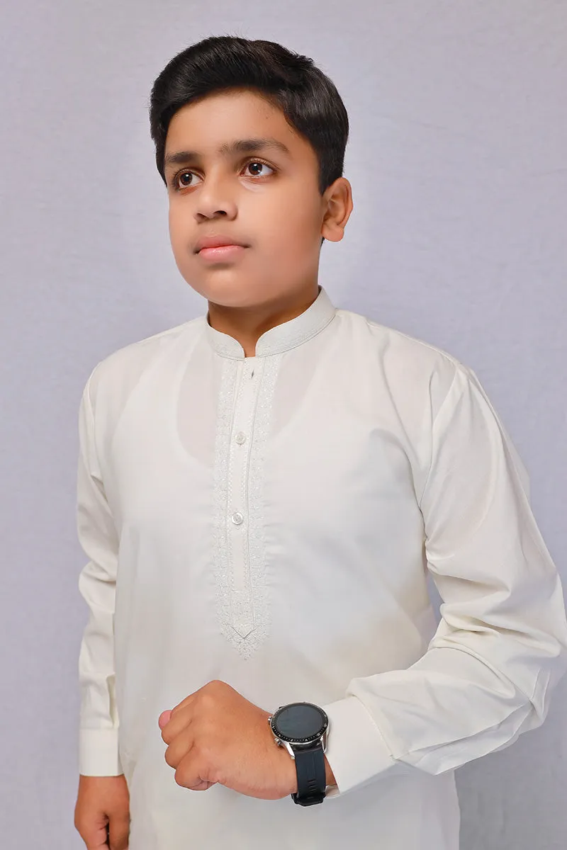 Boy Embroidered Kameez Shalwar White