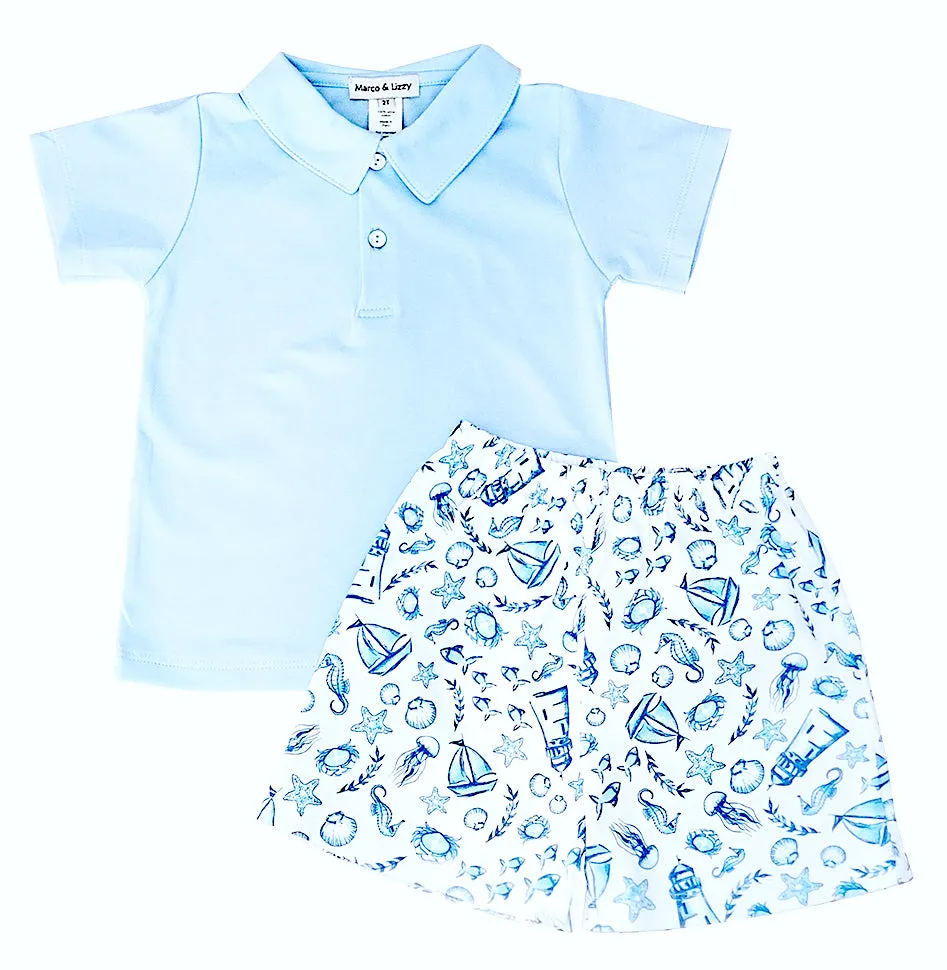 Boy's blue Nautical Short Set