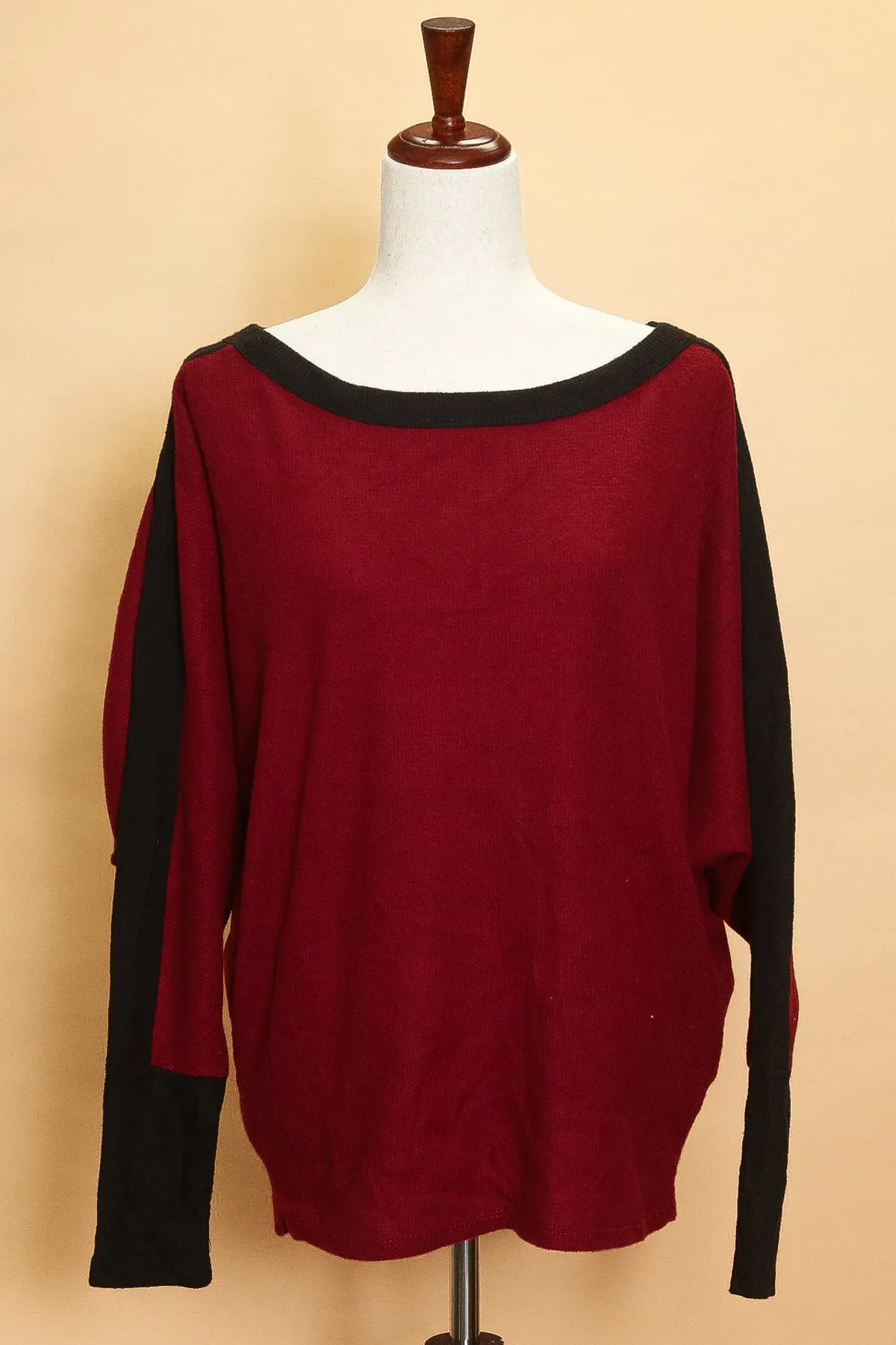 Burgundy/Black Long Sleeve Top