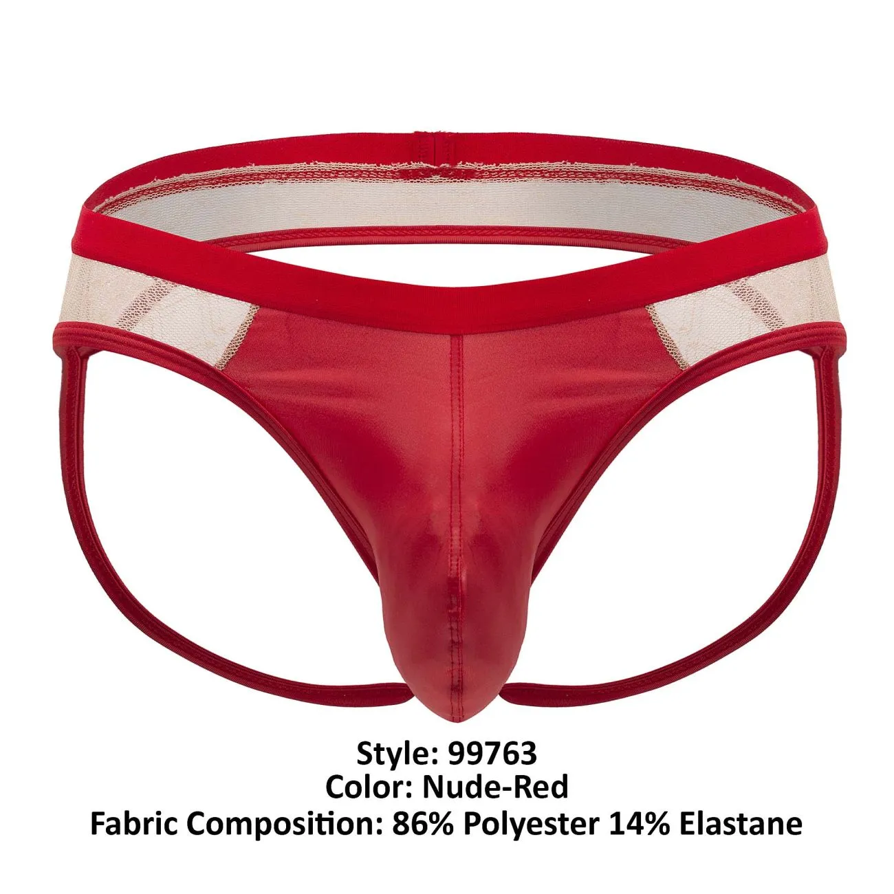 CandyMan 99763 Lace Jockstrap Color Nude-Red