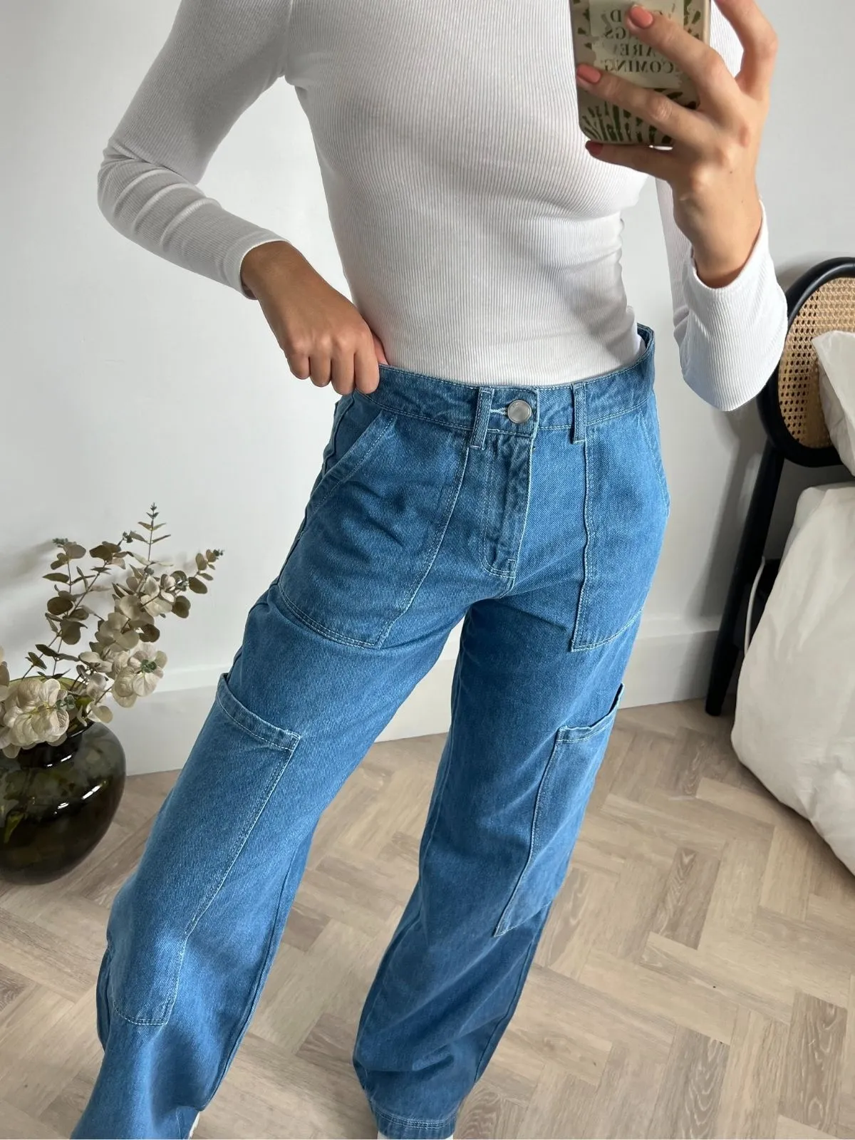 Cargo Style Wide Leg Jeans / Blue