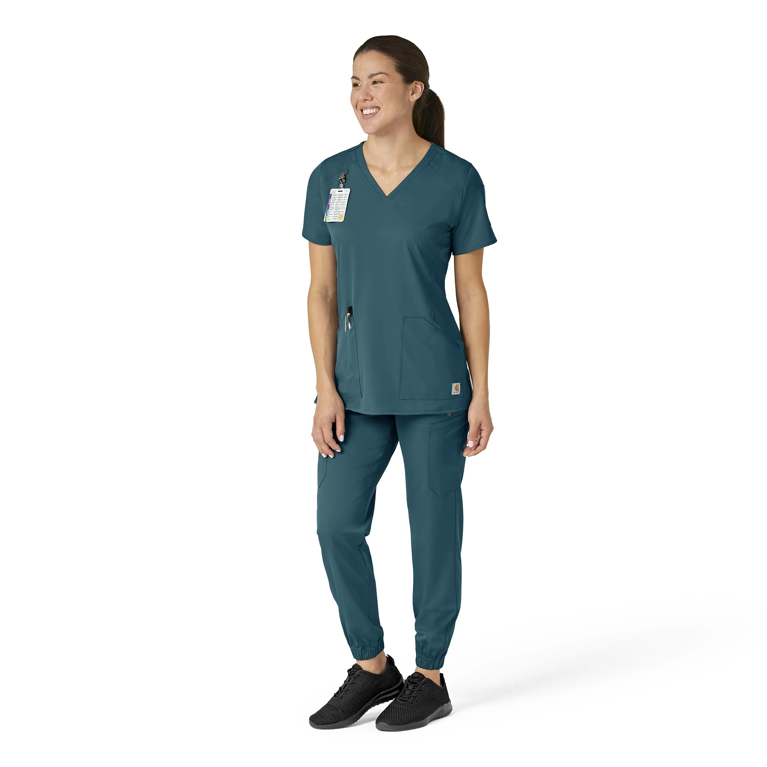 Carhartt Force Liberty Women's Multi-Pocket V-Neck Scrub Top - Caribbean Blue