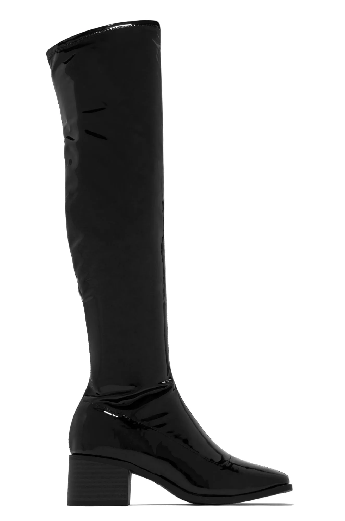 Carlene Over The Knee Boots - Black Pat