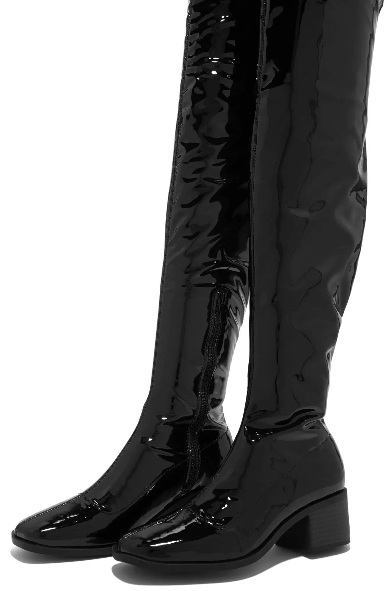 Carlene Over The Knee Boots - Black Pat