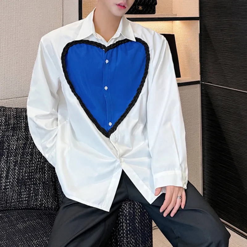 Casual Blue Heart Patchwork Shirt