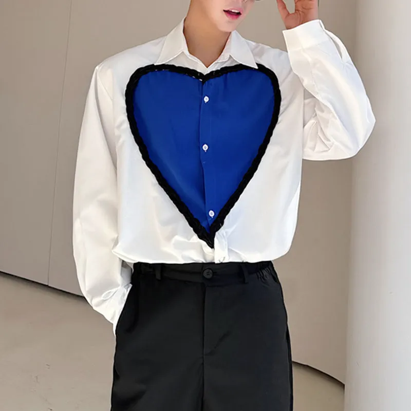 Casual Blue Heart Patchwork Shirt