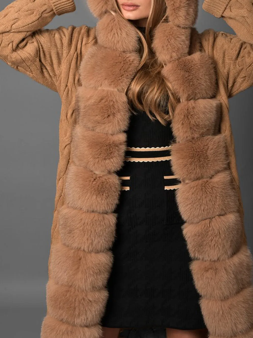 CAVO Fur-Trimmed Cashmere Cable-Knit Cardigan