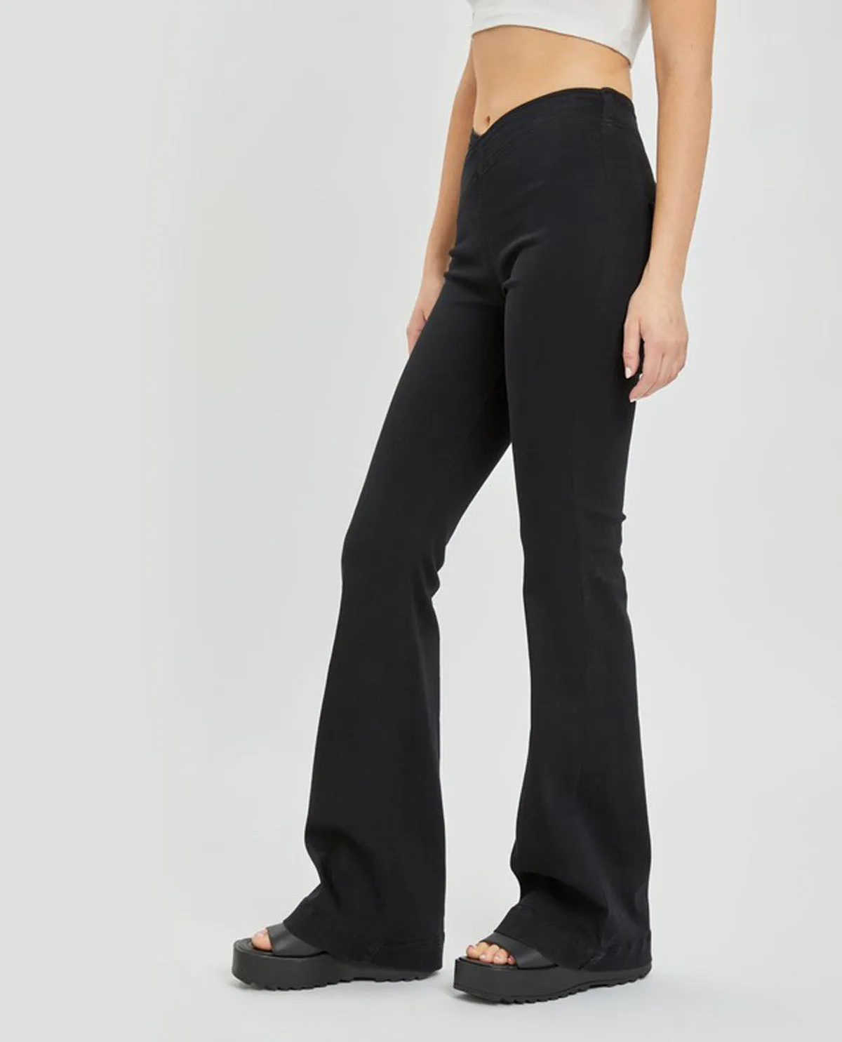 Cello Overlapped Waist Band Pull On Flare Jeans