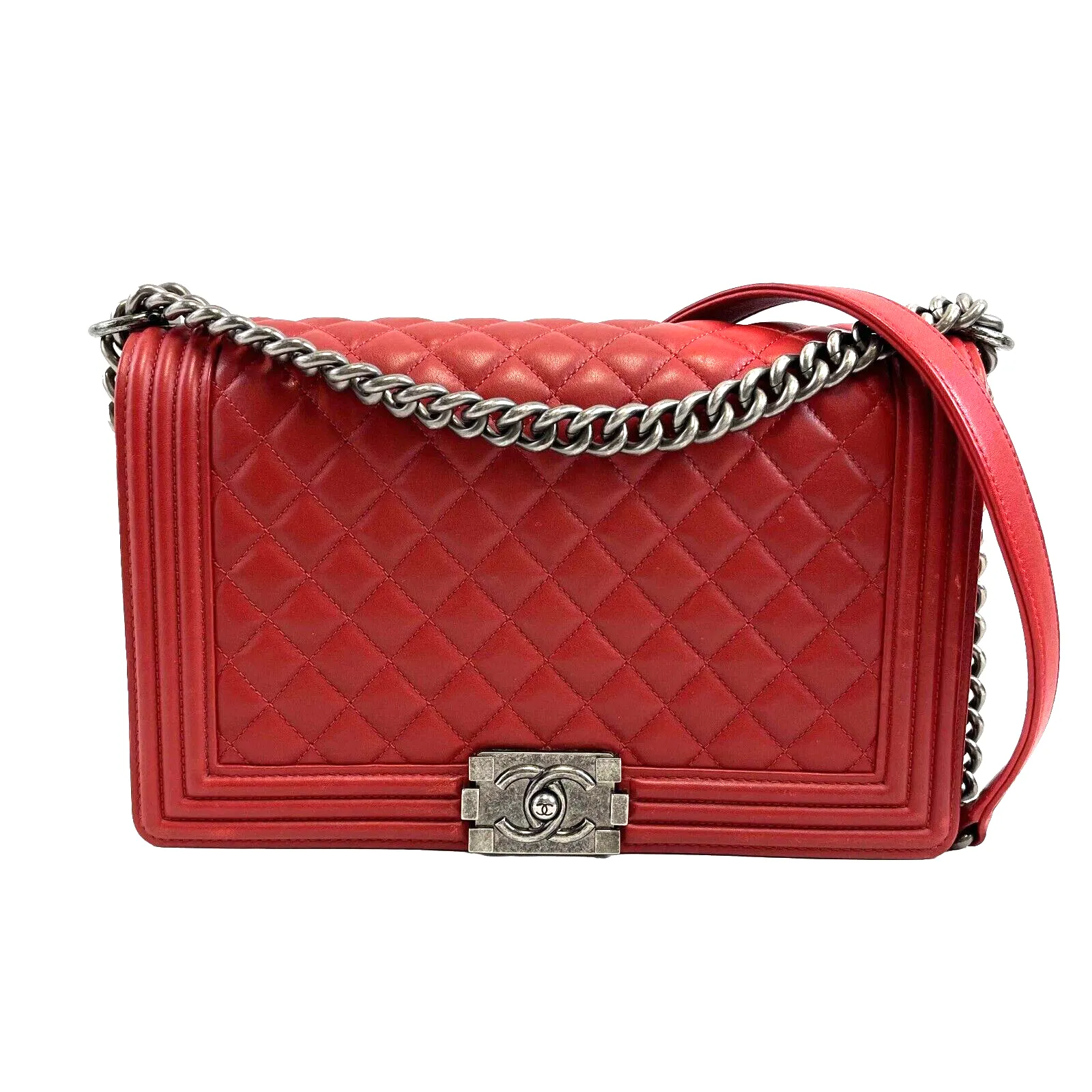 Chanel Boy Flap Bag Quilted Calfskin New Medium Red Crossbody Bag