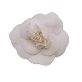 Chanel Vintage White Silk Pin Brooch Camellia Flower Camelia