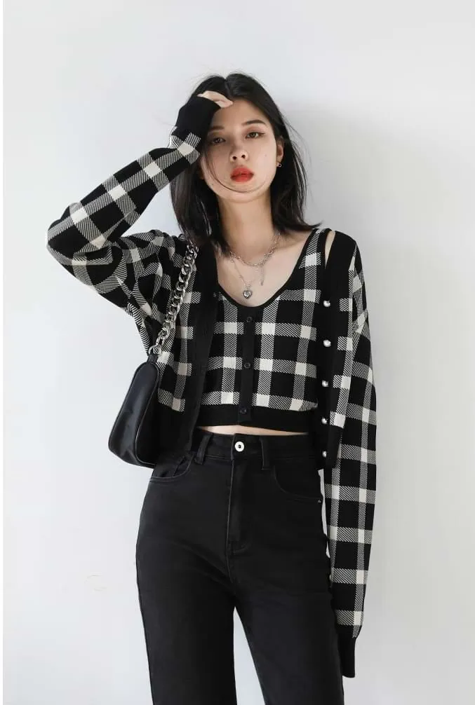 Checker Spaghetti Strap Two-Piece Top