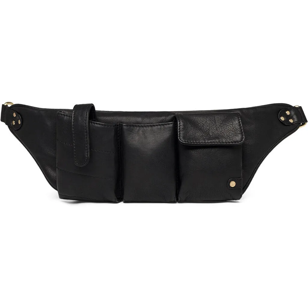 Cool leather bumbag with pocket details / 16010 - Black (Nero)