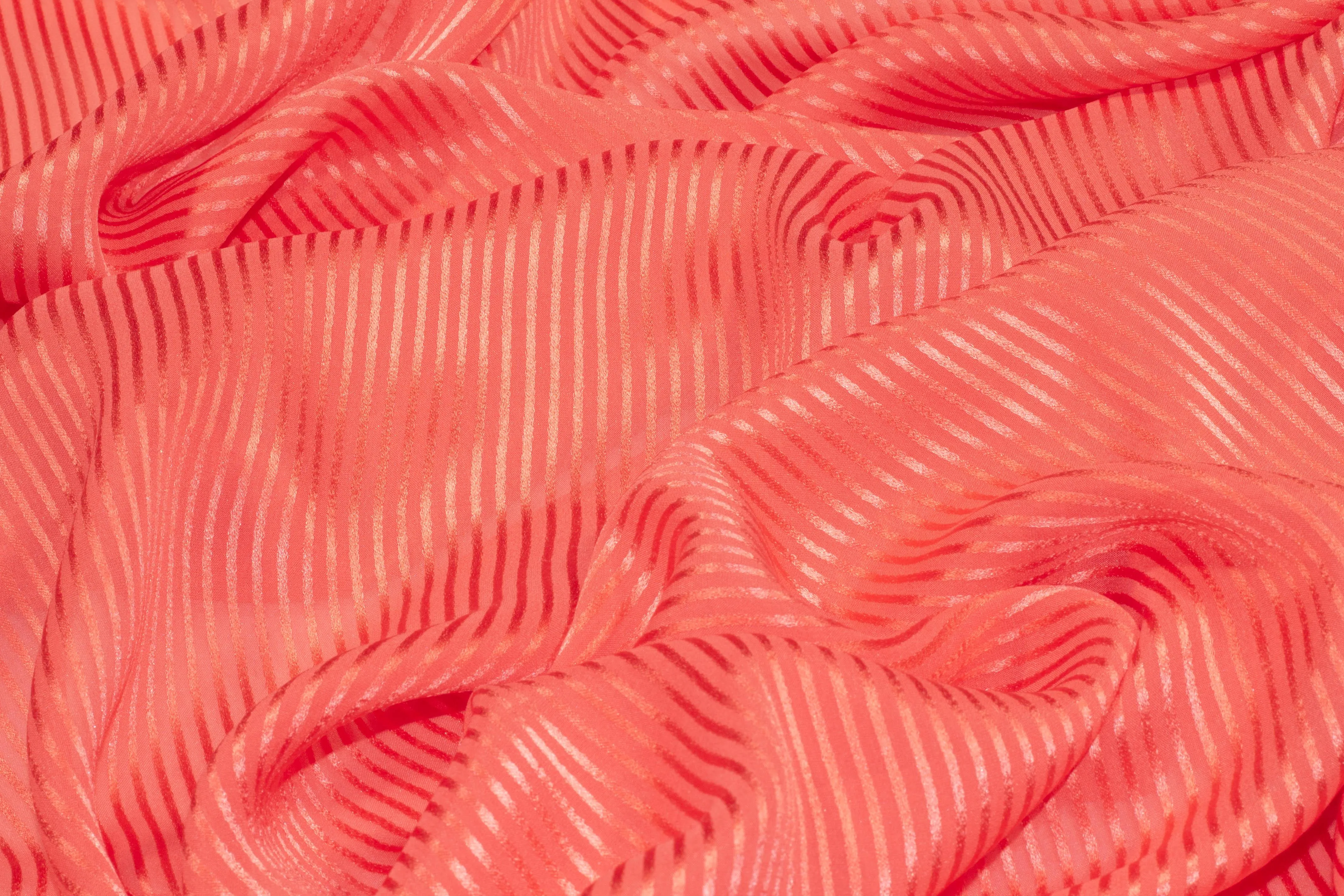 Coral Pink Striped Italian Silk Chiffon Burnout