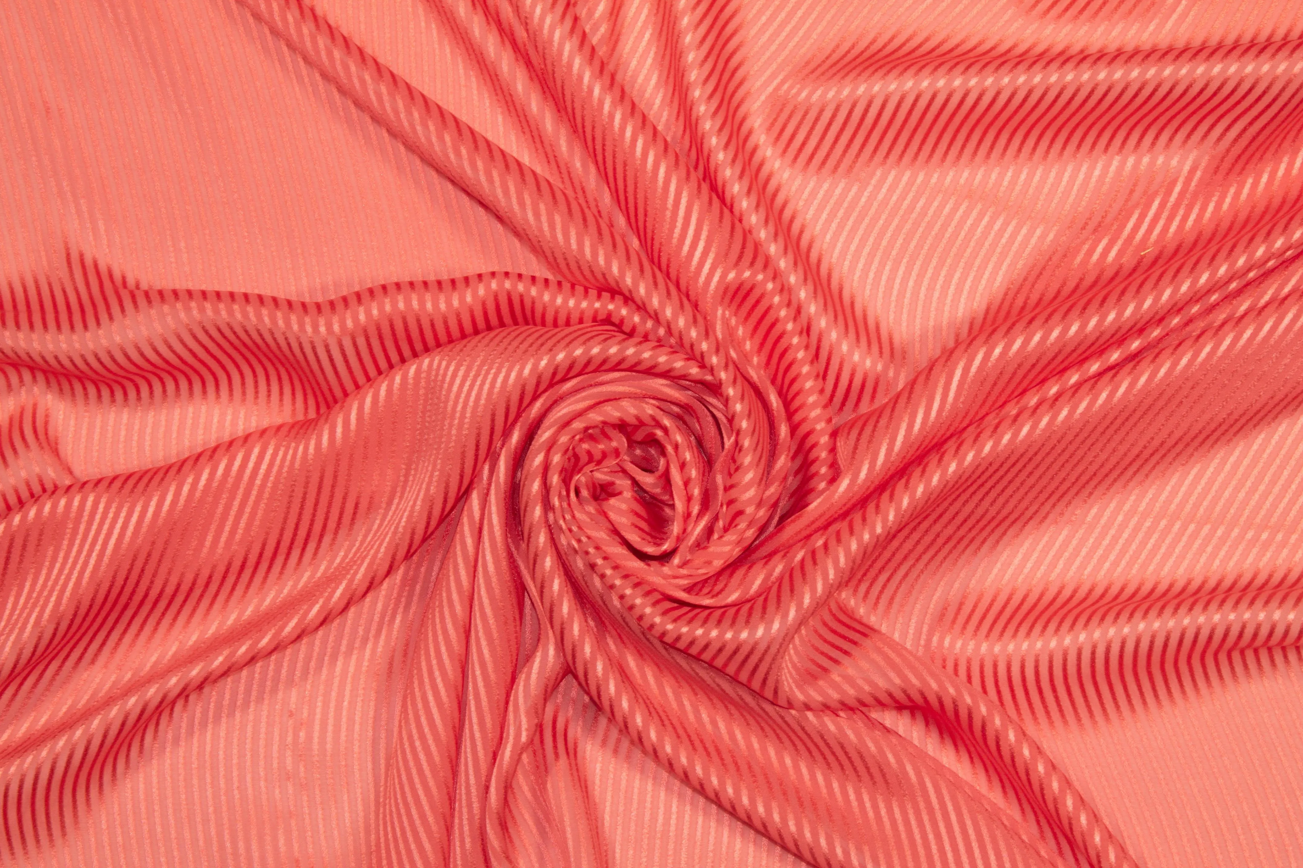 Coral Pink Striped Italian Silk Chiffon Burnout